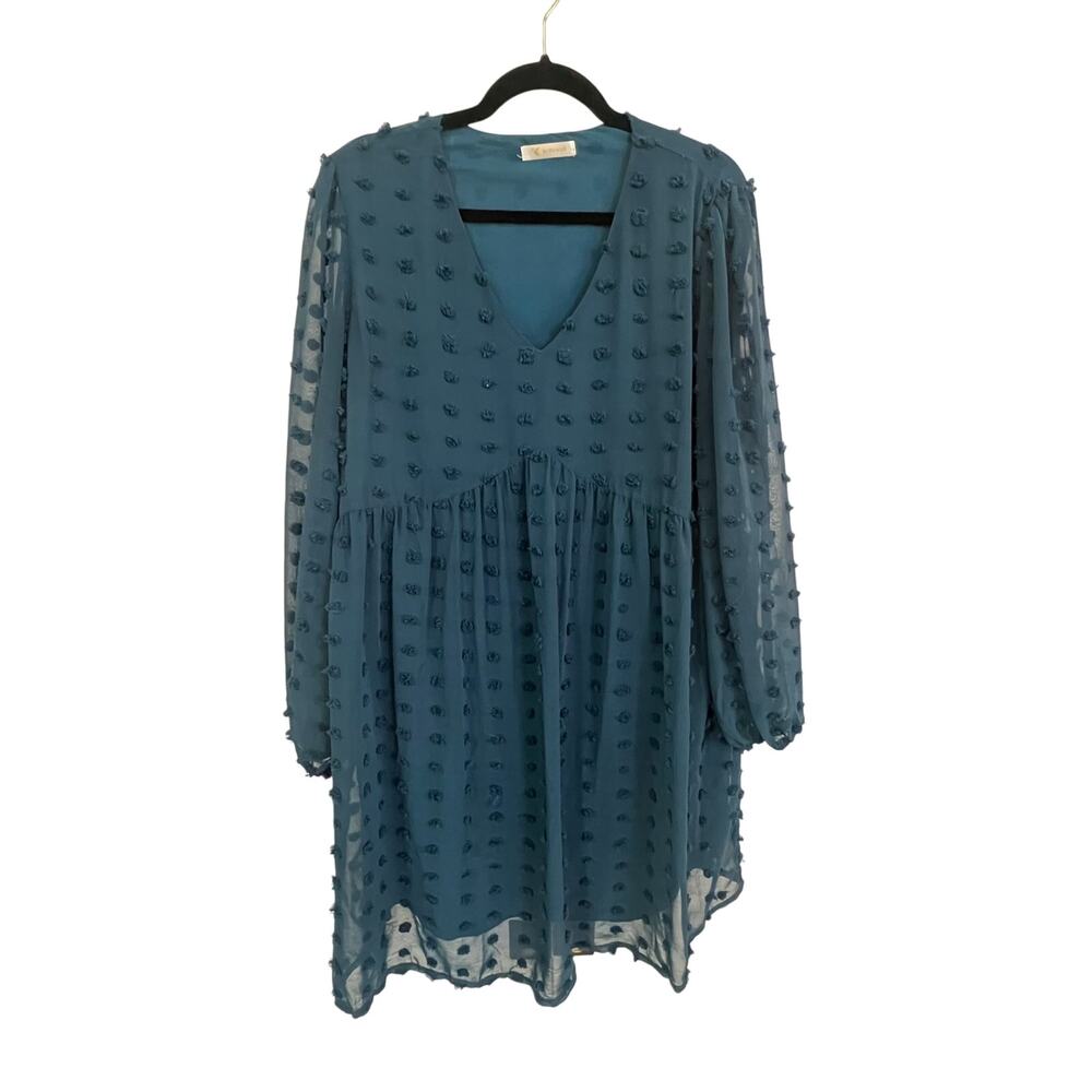 Kirundo‎ Women’s Long Sleeve Blue V Neck Knee Length Dress Size Large